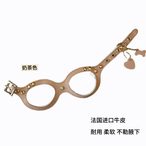 【皮一下】法国进口真皮宠物狗狗猫咪可调节胸背奶茶色bb胸背