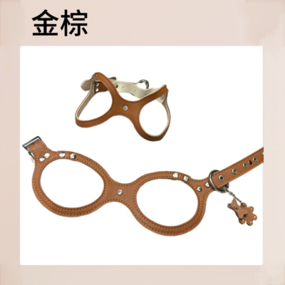 【皮一下】真皮宠物狗狗猫咪可调节胸背水钻定制bb胸背金棕胸背