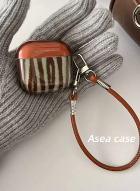 Asea复古ins高级感不规格条纹适用airpods pro2挂绳耳机套苹果二/三/4代无线蓝牙保护壳新款女小众个性男防摔