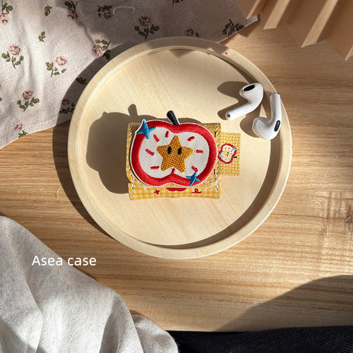 小众皮质刺绣星星苹果耳机壳