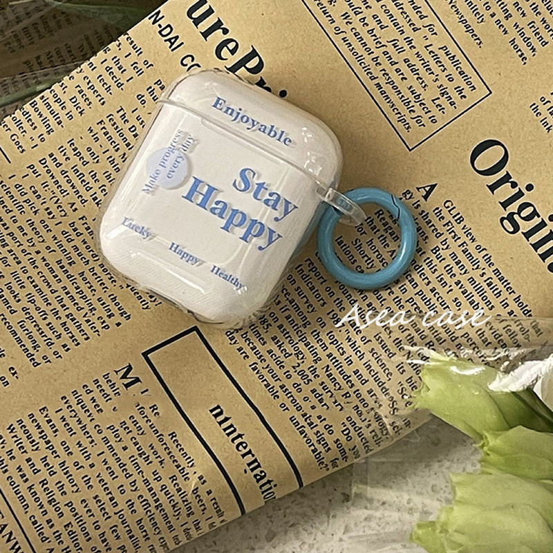 Asea小众ins清新春日透明字母适用airpods pro2挂环耳机套苹果二/三代无线蓝牙防摔保护壳新款女简约男硅胶