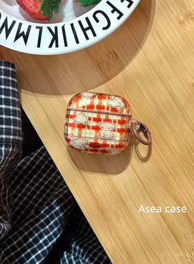 Asea小众ins可爱红色格纹小狗适用airpodspro3耳机套苹果2/三/4代无线蓝牙保护壳新款女耳机保护套个性男软