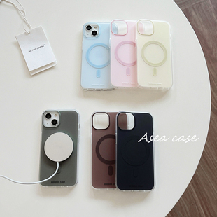 Asea小众ins简约马卡龙纯色适用苹果15磁吸手机壳iPhone14promax清新13少女12男11防摔磨砂保护套高级感软壳