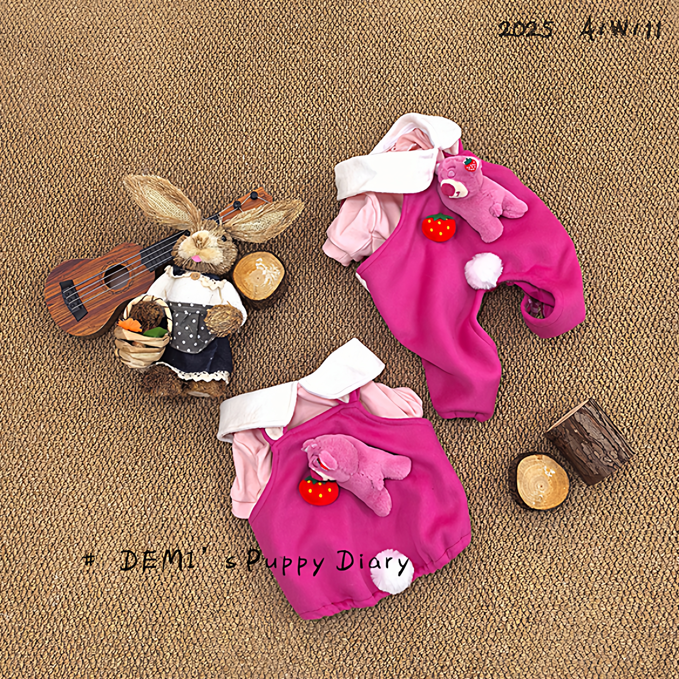 DEMI原创法斗巴哥粉色毛呢背带裤