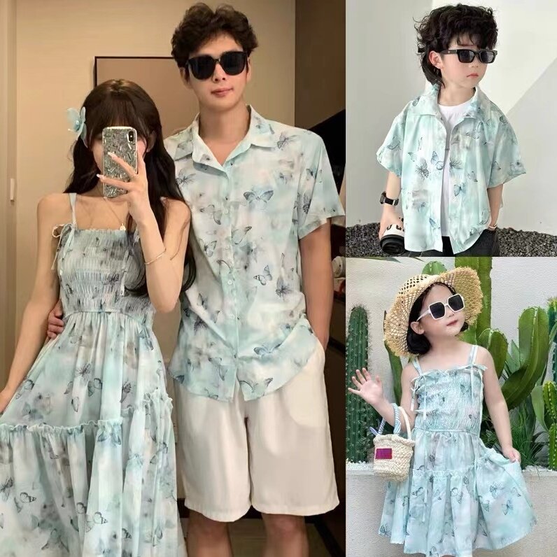亲子装母女连衣裙母子衬衫一家三四口夏季2026新款儿童裙子短袖潮