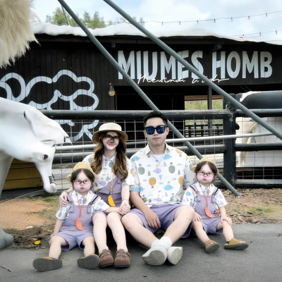 夏季亲子短袖衬衫背带裤两件套