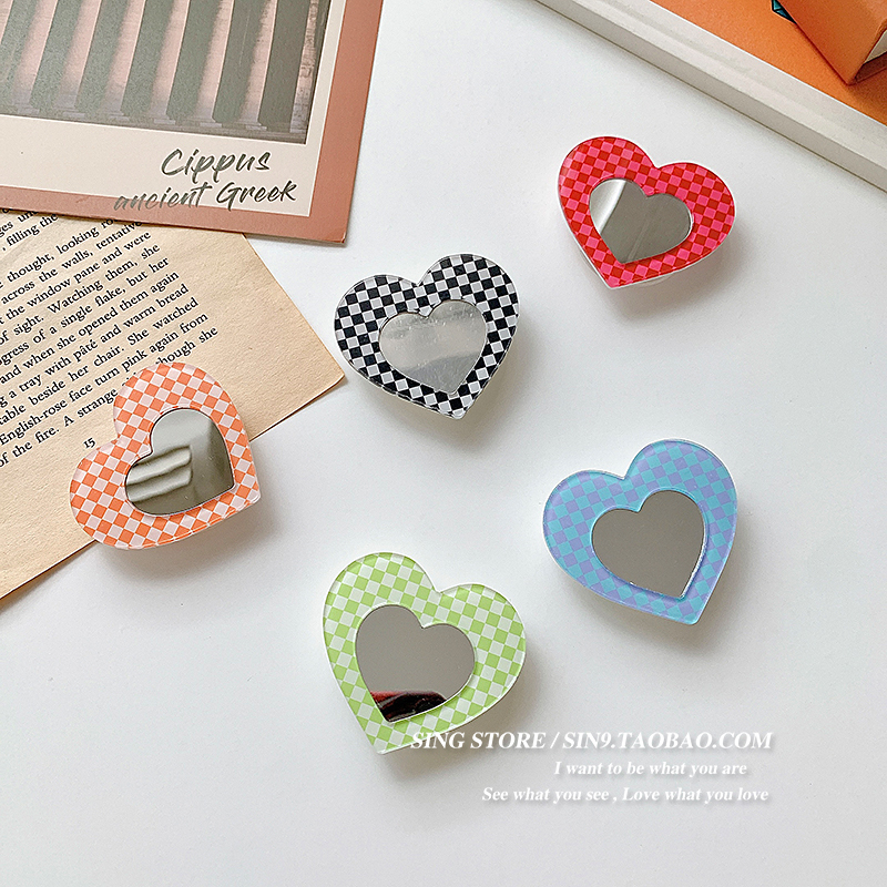 韩国棋盘格爱心镜面懒人神器手机