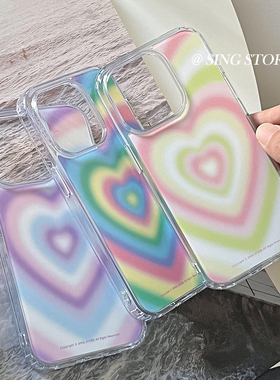 SINGSTORE原创ins夏日晕染朦胧渐变爱心适用苹果14promax手机壳iphone13新款透明亚克力硅胶11全包软壳12女款