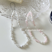 韩国ins粉色碎石水晶手机链短款 串珠链条ccd相机挂绳少女手腕挂饰