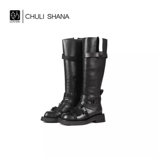 荣耀 SHANA CHULI 设计感长靴冬及膝小众高筒靴 安悦溪同款