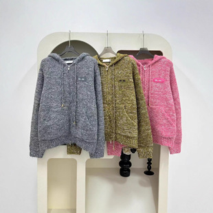 家连帽拉链针织开衫 宽松减龄洋气粗针毛衣外套 25年秋冬新款