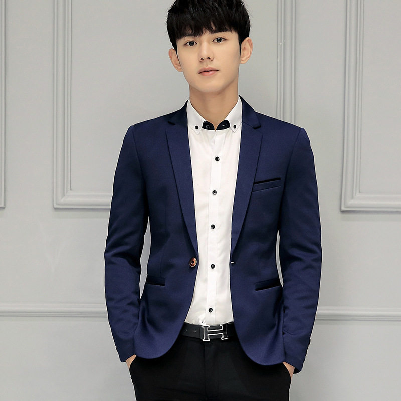 小西服男士韩版修身青少年学生便服单西潮流帅气发型师西装外套男