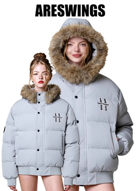 ARES美式复古冬季刺绣加绒男士棉服可拆卸毛领保暖外套男女