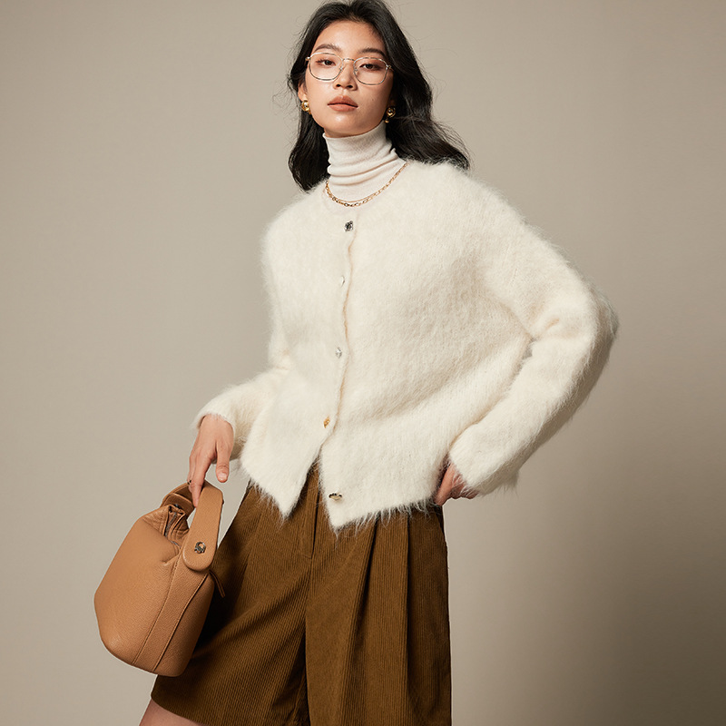 升级版 苏力羊驼毛开衫女长绒针织外套2025秋冬新款软糯拉毛毛衣