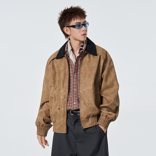 解构设计感百搭休闲翻领夹克 复古痞帅皮衣外套男新款 ACU男装 美式