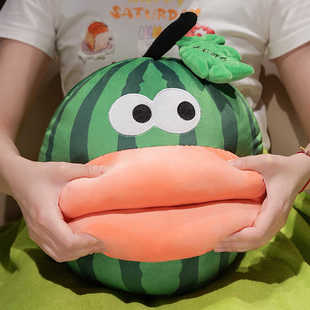 夏天搞怪西瓜君公仔毛绒玩具香肠嘴大嘴巴丑萌布娃娃抱枕玩偶礼物