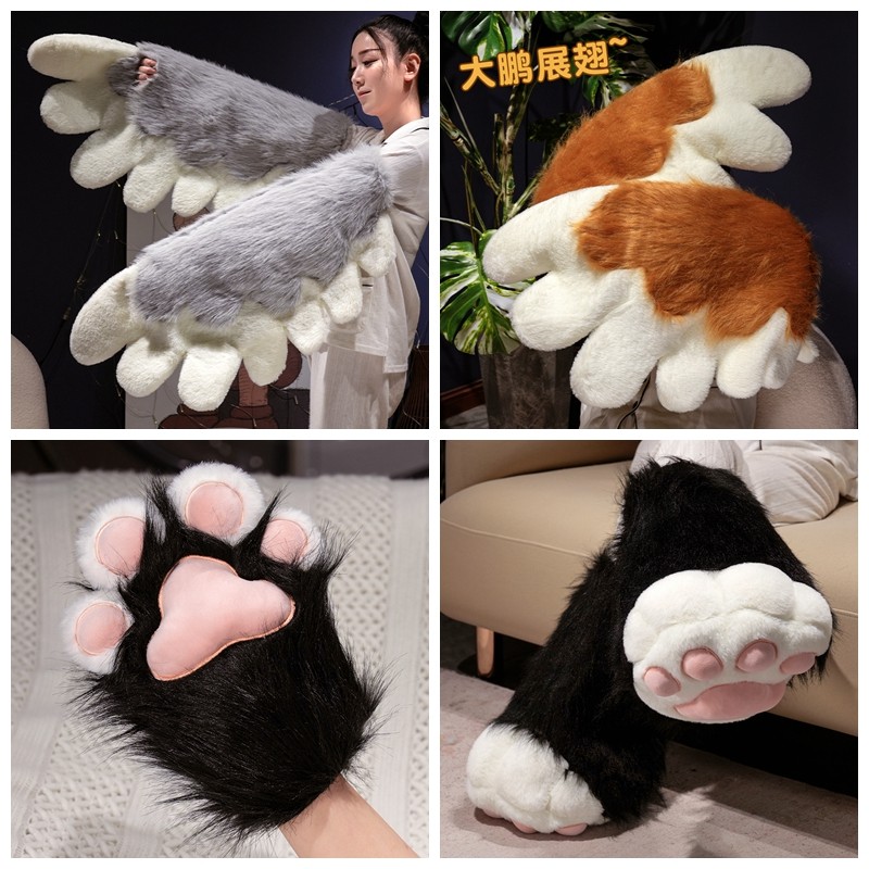 二次元可爱猫咪爪子手套女毛绒cos道具毛绒猫爪靴子翅膀漫展表演