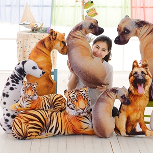 仿真3D神烦犬抱枕公仔 斑点狗老虎沙皮狗创意靠垫枕头毛绒玩具