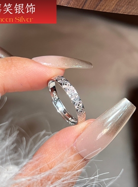 禧笑s925碎冰冰复古招财钱币纯银戒指女小众设计高级开口指环礼物