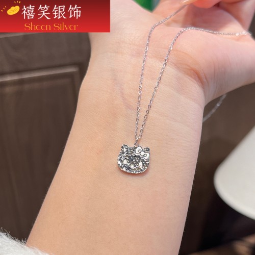 禧笑s925碎冰冰可爱hellokitty纯银项链女小众设计锁骨链闺蜜配饰
