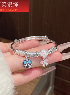 足银9999蝴蝶结HelloKitty儿童纯银手镯女童小学生银镯子礼物12岁