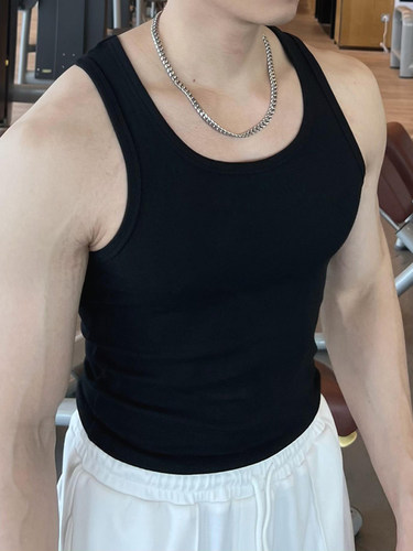 坑条吊带背心男硬汉紧身弹力t恤