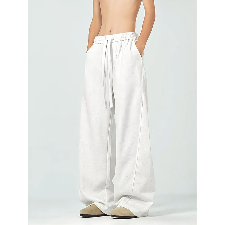 美式高街华棉卫裤男拼接斜切弯刀长裤松弛感宽松阔腿拖地运动裤潮