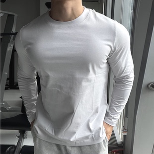 打底衫 型长袖 棉质透气健身运动上衣 硬汉小领口t恤肌肉男修身 美式