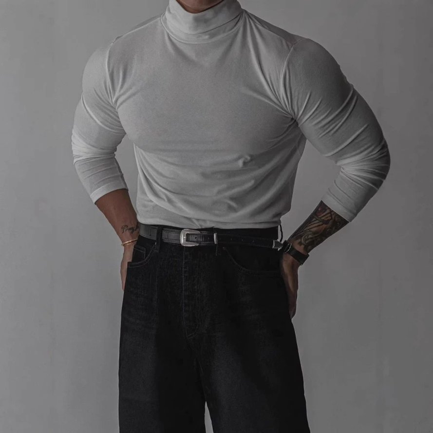 可翻高领t恤男硬汉风长袖冰丝莫代尔运动上衣堆堆领凉感速干衫潮,男装,T恤,淘宝优惠券,粉丝福利购,淘宝优惠卷