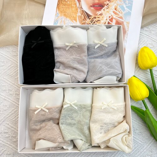 米娅林31473水中浮花中腰无痕抗菌纯棉底裆女士性感微透三角裤头