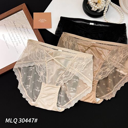 繁花~魅丽翘30447性感镂空缎面蕾丝中腰内裤少女透气包臀三角短裤