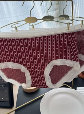 D533红色好运buff加持甜美风少女千鸟格透气底裆内裤中腰三角裤女