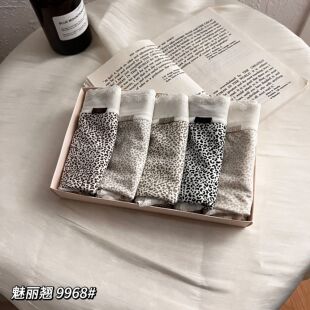 魅丽翘9968豹纹蕾丝花边莫代尔内裤 女中腰包臀亲肤透气无痕三角裤