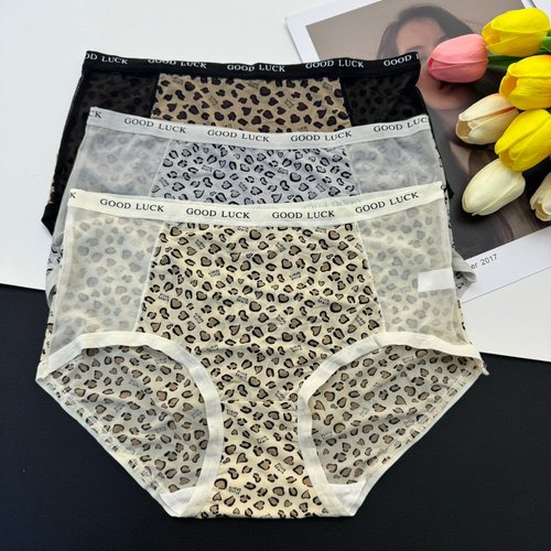 3条米娅林1074新款性感豹纹内裤中腰无痕丝滑轻薄透气女三角裤女