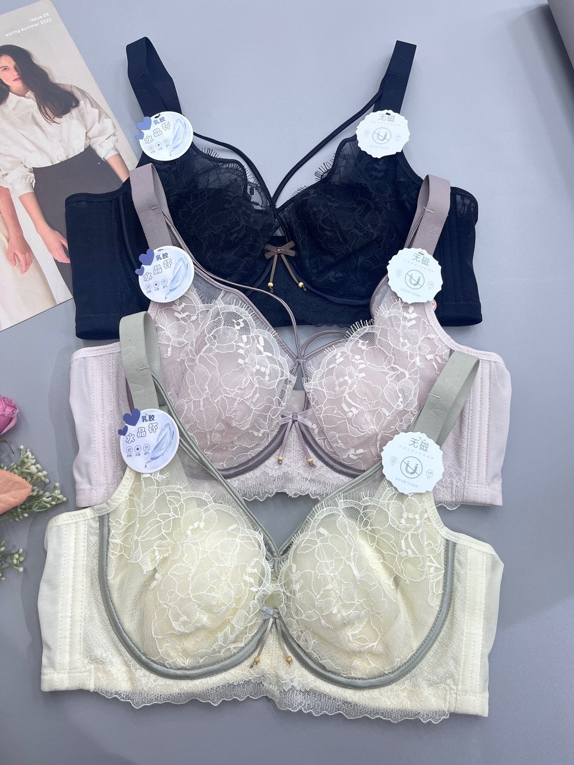 8851蕾丝水晶杯内衣软钢圈聚拢上托性感薄款无磁文胸女收副乳胸罩