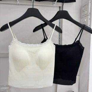 枫之欣2523蕾丝花边吊带背心女内搭外穿打底衫带胸垫一体式上衣夏