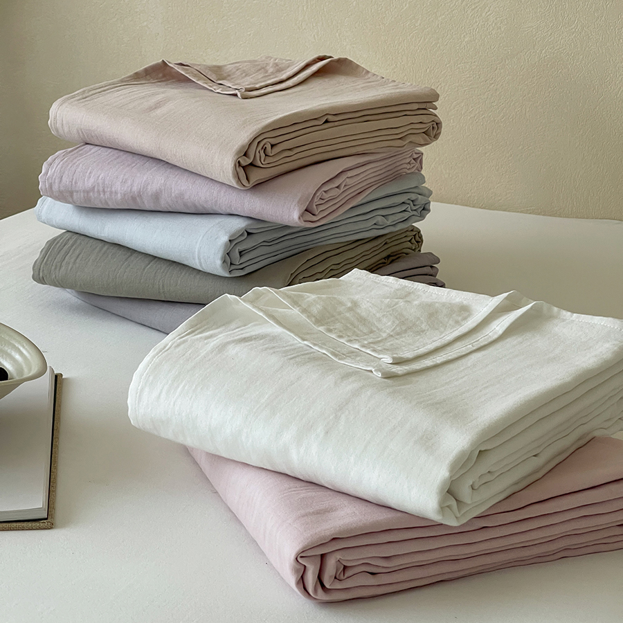 透气干爽全棉双层纱床单 简约纯色纯棉纱布双人1.8床笠100%棉被单