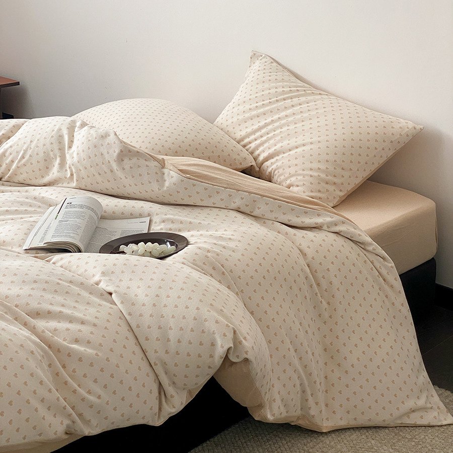 秋冬加厚全棉天竺棉四件套 色织提花纯棉彩棉被套床笠款床上用品