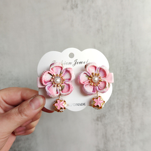 儿童中国风布艺花朵发夹女童汉服发饰品宝宝国潮头饰粉色喜庆配饰