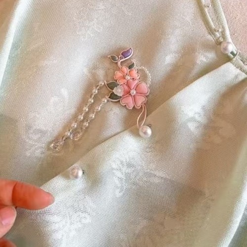 西子林旗袍盘扣【桃花胸针】宋锦真丝盘扣定制手工盘扣一对价可