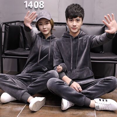 情侣装韩版宽松风加绒加厚两件套