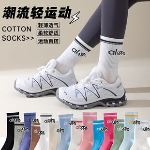 3双装独立包装高筒alo字母瑜伽袜子阿罗男女情侣袜运动袜时尚饰品