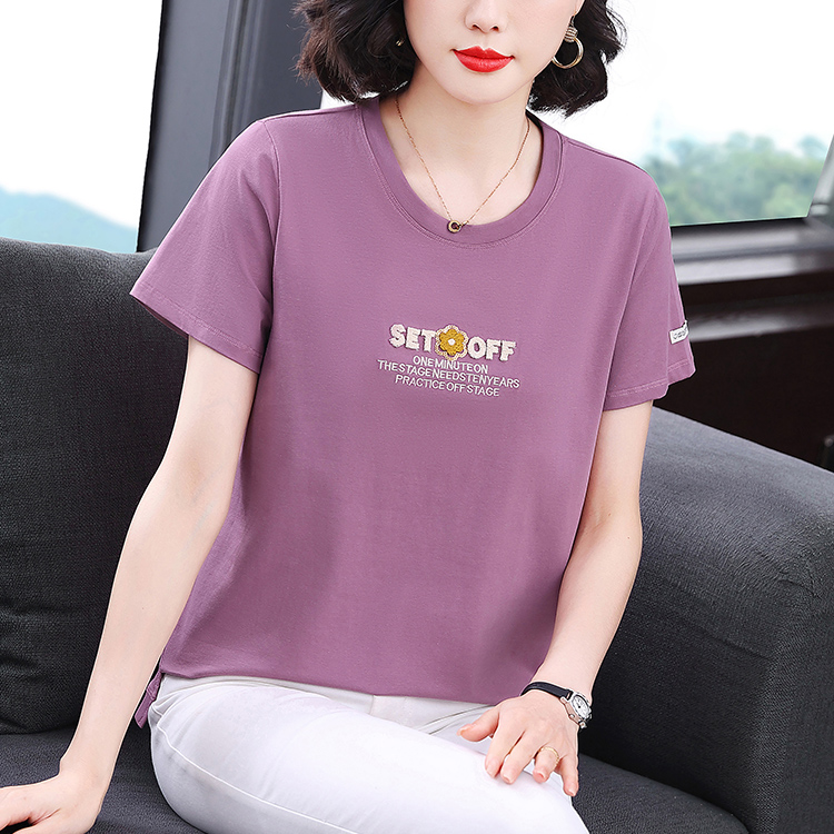 妈妈纯棉短袖t恤女2025夏装新款洋气宽松中老年女装圆领休闲上衣