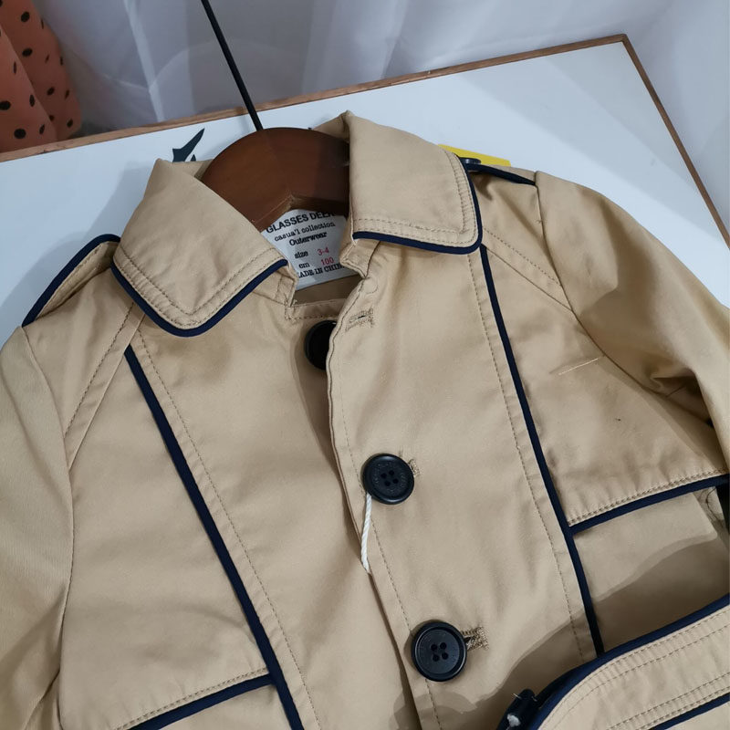 여아 스타일 중간 길이 한국식 윈드 브레이커 재킷  소녀의 긴팔 더블 레이어 코튼 윈드 브레이커 재킷 100-140