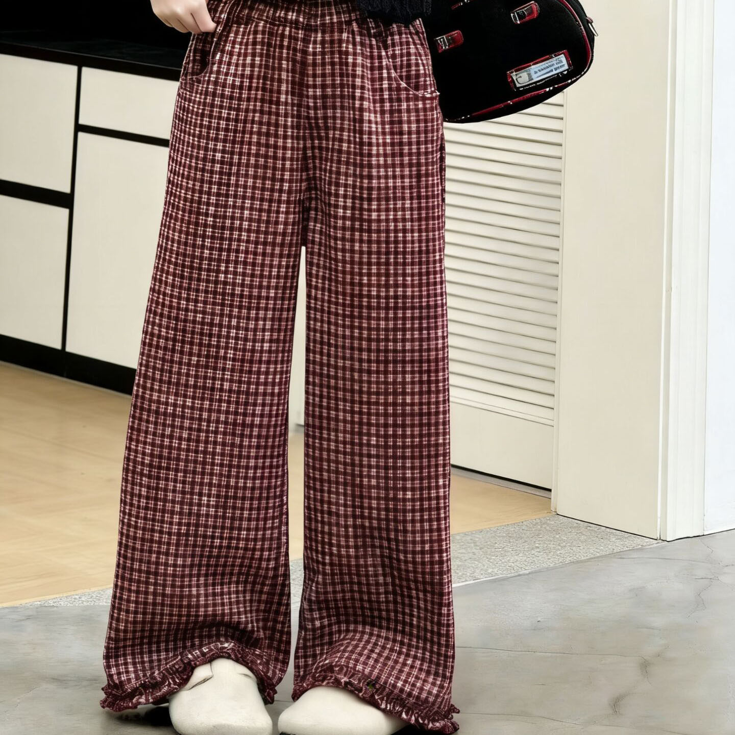 自留女童年款一体绒复古格子微喇阔腿裤女童休闲慵懒风宽松长裤子,童装/婴儿装/亲子装,裤子,淘宝优惠券,粉丝福利购,淘宝优惠卷