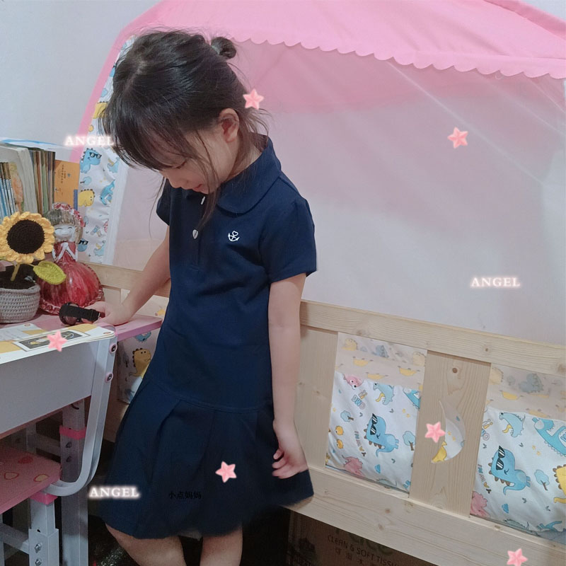 清货女童休闲裙子女宝宝新款简约纯色舒适短袖百褶连衣裙外mao
