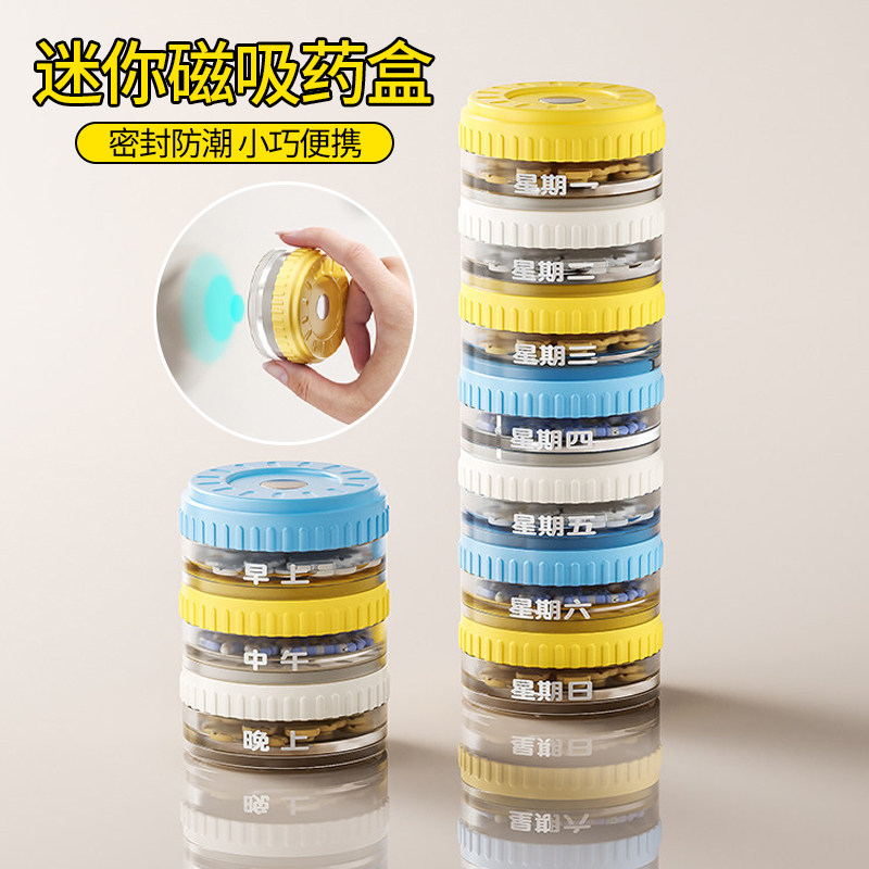 迷你磁吸药盒便携分装药片收纳盒图片