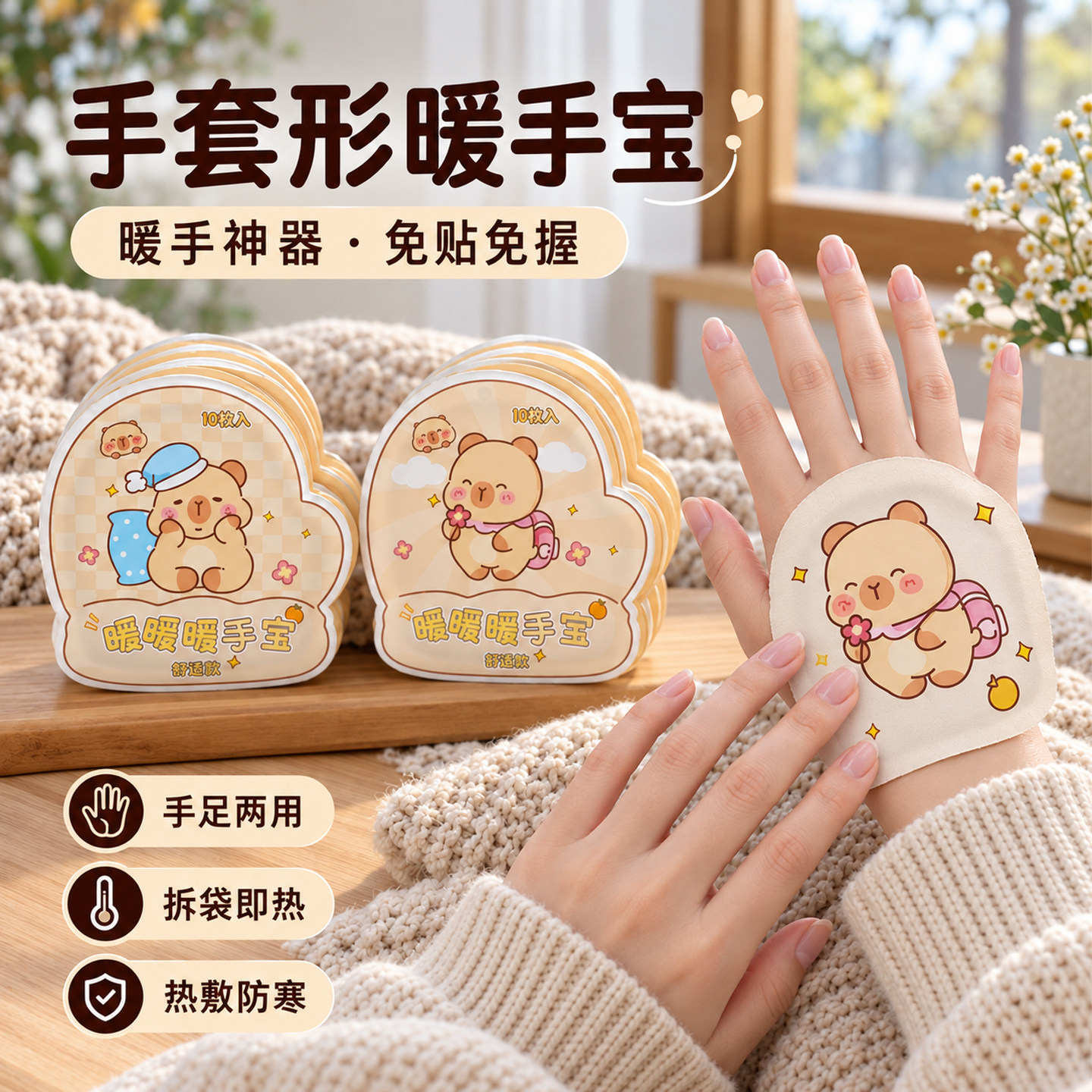 卡皮巴拉暖手宝穿戴式自发热手握暖宝宝暖足贴冬季防寒保暖神器