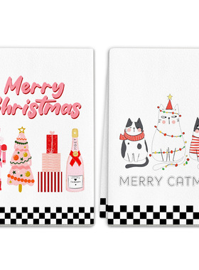 【圣诞快乐节日毛巾】复古格纹超细纤维加厚250gsm厨房毛巾擦手巾
