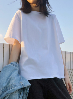 春夏季港风短袖t恤女素色基础款韩版宽松ins潮棉质白色半袖上衣服